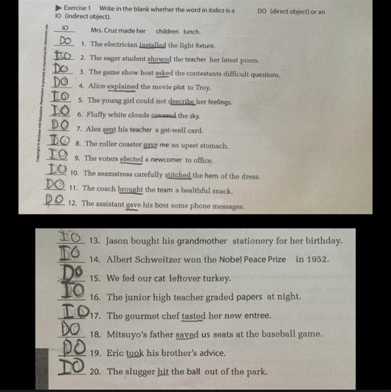 Verbs with Indirect Objects Could someone double check this please?-example-1