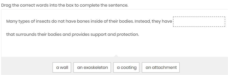 Many types of insects do not have bones inside of their bodies. Instead, they have-example-1