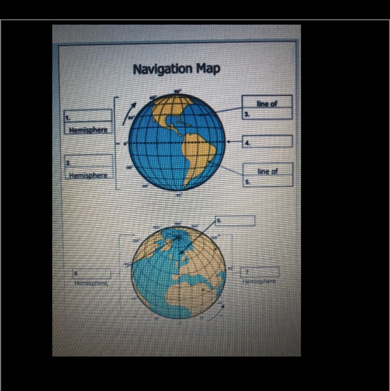 What hemisphere is located by item 2 on the navigation map-example-1