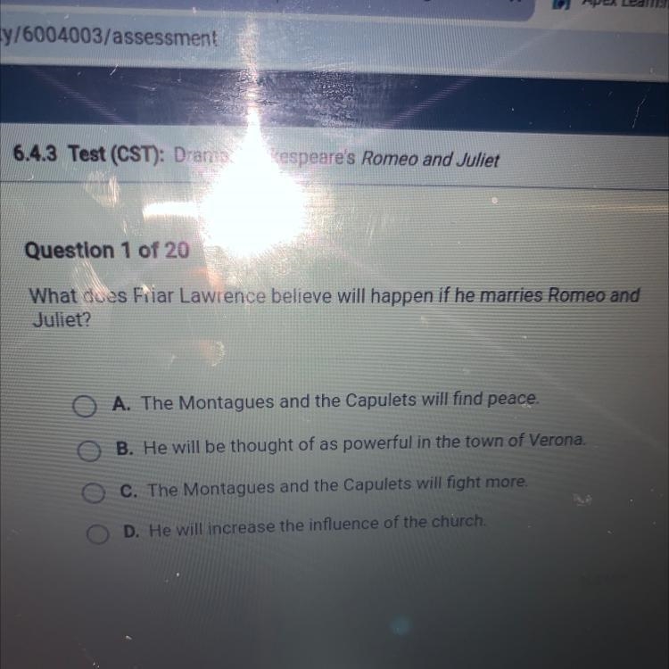 What does friar Lawrence believe will happen if he marries Romeo and Juliet?-example-1