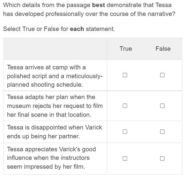 Which details from the passage best demonstrate that Tessa has developed professionally-example-1