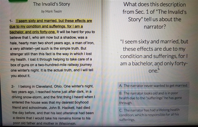 What does this description from Sec. 1 of "The Invalid's Story" tell us-example-1