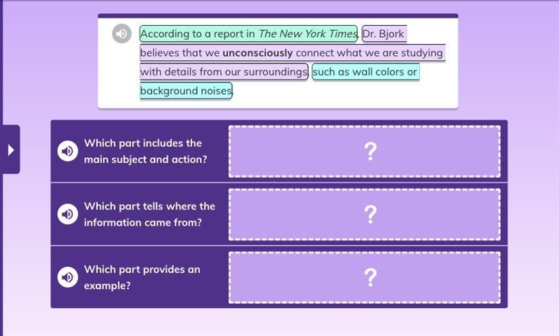 Match each sentence part to the question it answers-example-1