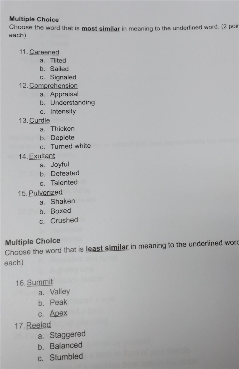 Multiple Choice Choose the word that is most similar in meaning to the underlined-example-1