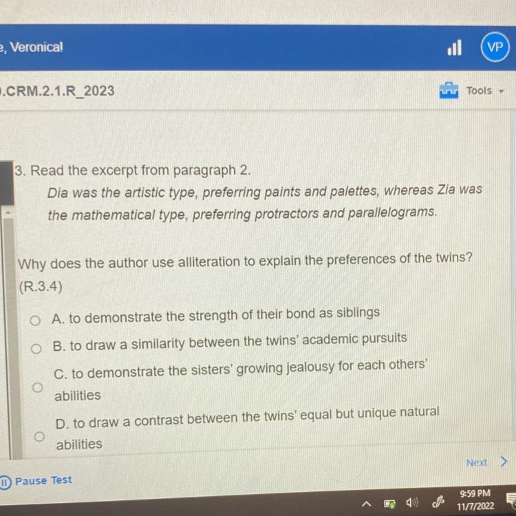 Twin differences why does the author use alliteration to explain the preferences of-example-1