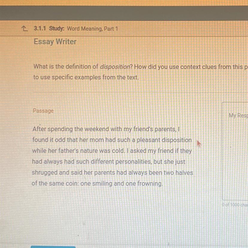 what is the definition of disposition?how did you use context clues from this passage-example-1