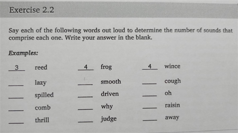 Determine the no. of sounds in the folowing words.​-example-1