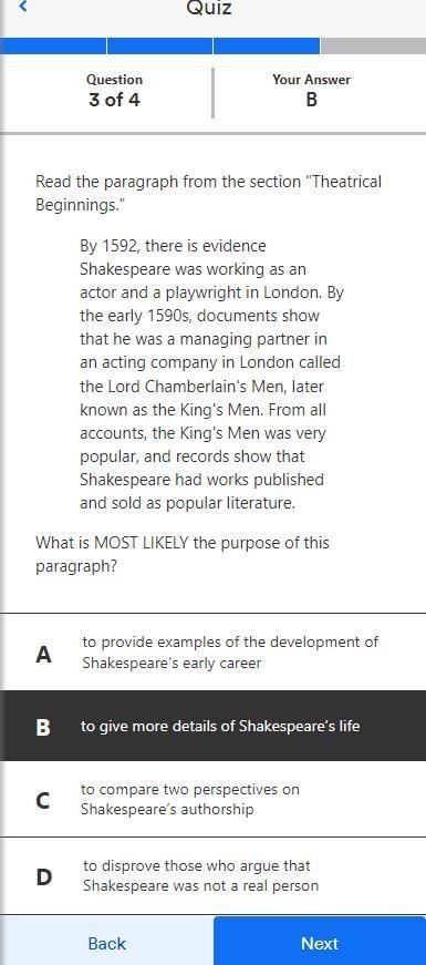 What is MOST LIKELY the purpose of this paragraph? - Authors: William Shakespeare-example-1