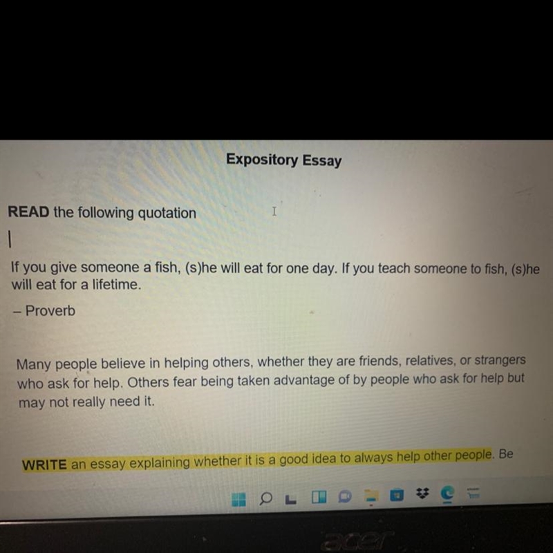 WRITE an essay explaining whether it is a good idea to always help other people.-example-1