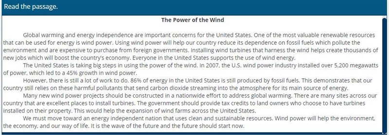 Which statement best shows the author's bias by overstatement? A. "Using wind-example-1