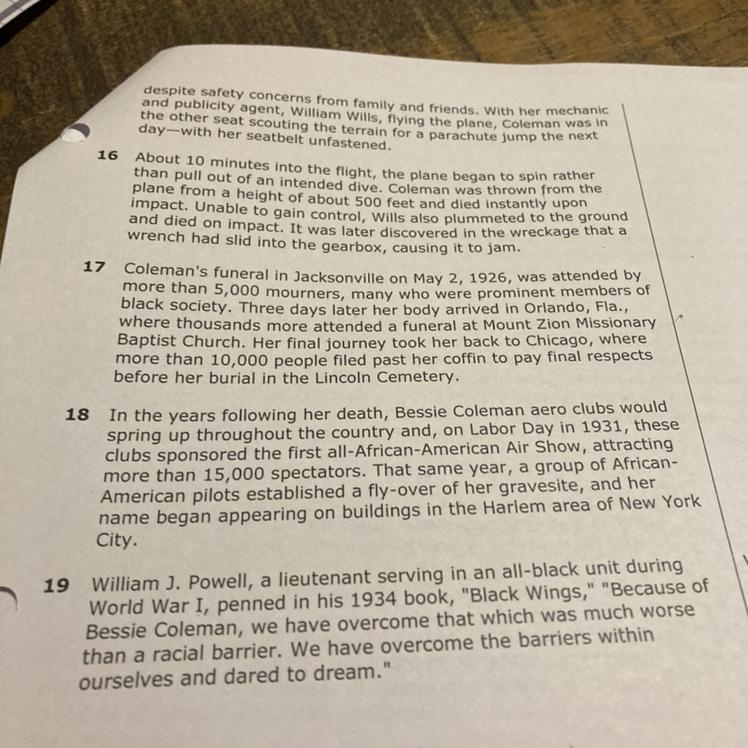 PLS HELP!!!! 15 POINTS!!! What evidence in the article shows that Coleman overcame-example-1