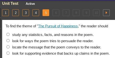 To find the theme of "The Pursuit of Happiness," the reader should-example-1