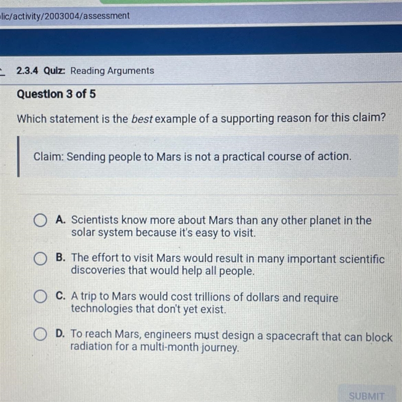 Which statement is the best example of a supporting reason for this claim? Claim: Sending-example-1