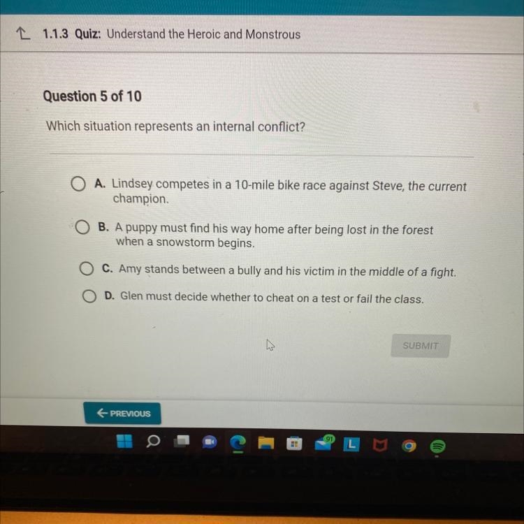 Which situation represents an internal conflict?-example-1