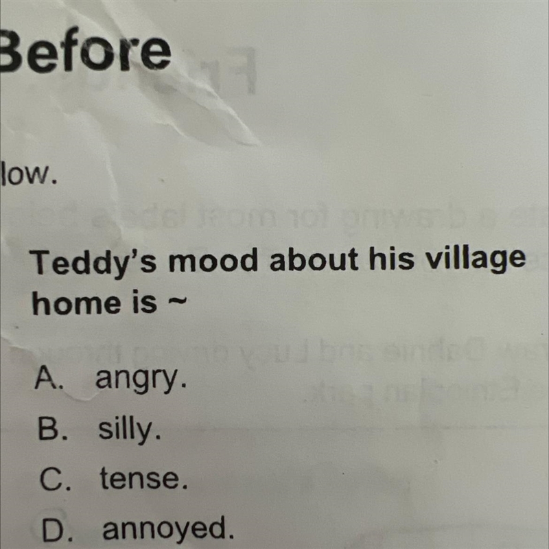 Teddies mood about his village home is what I’m escape under the forever sky￼￼ A angry-example-1