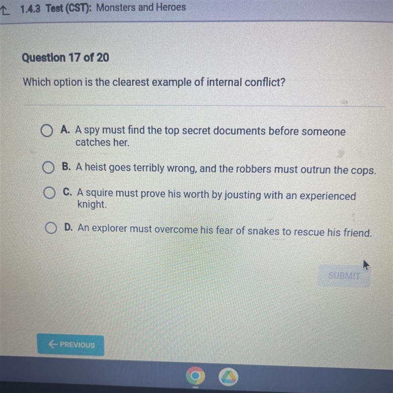 Which option is the clearest example of internal conflict?-example-1