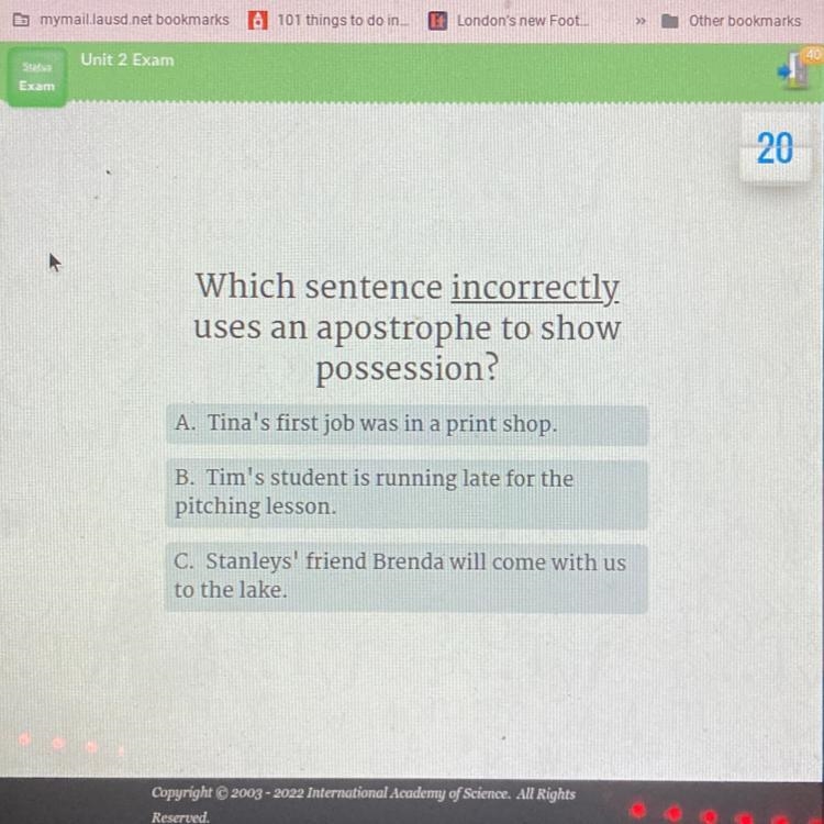 Which sentence incorrectly uses an apostrophe to show possession ￼-example-1