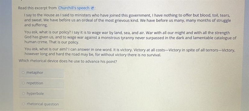 Read this excerpt from Churchill's speech : I say to the House as I said to ministers-example-1