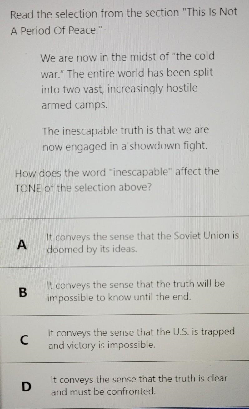 Read the selection from the section "This Is Not A Period Of Peace." ​-example-1