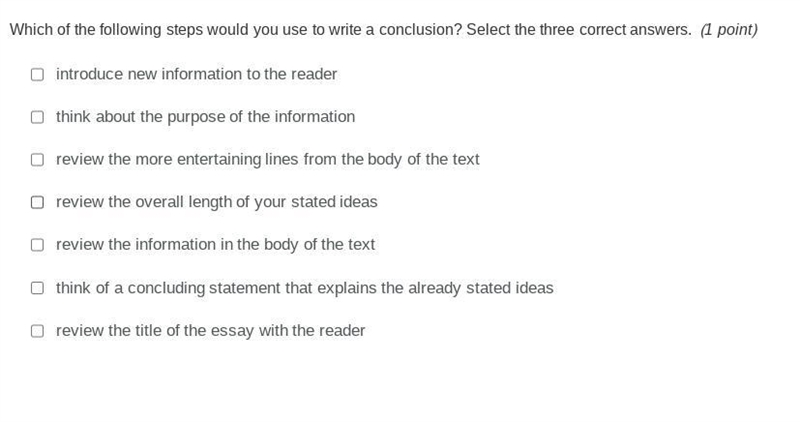 Which of the following steps would you use to write a conclusion? Select the three-example-1