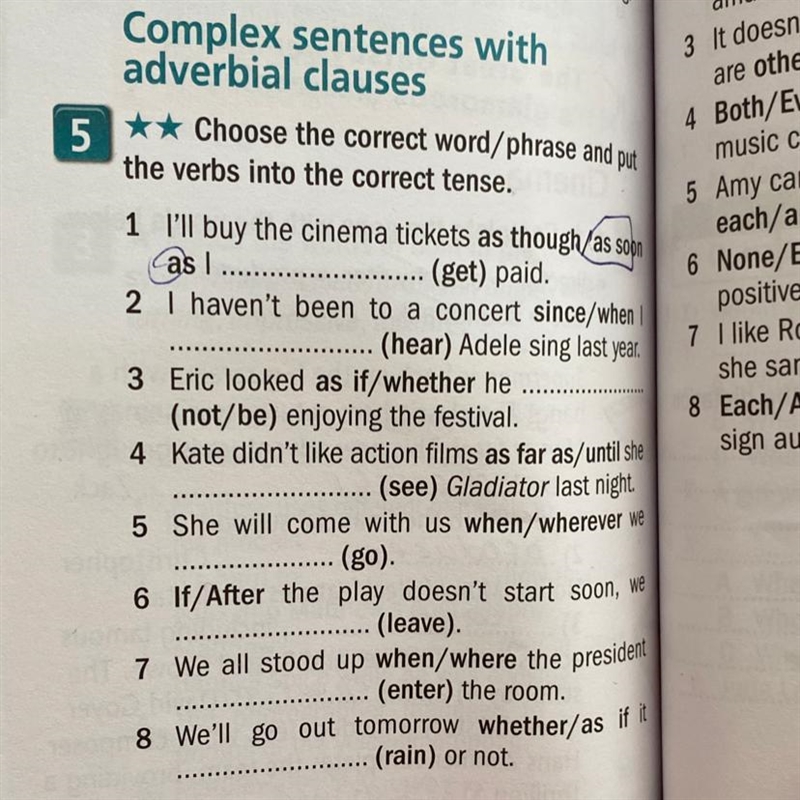 Choose the correct word/phrase and put the verbs into the correct tense-example-1