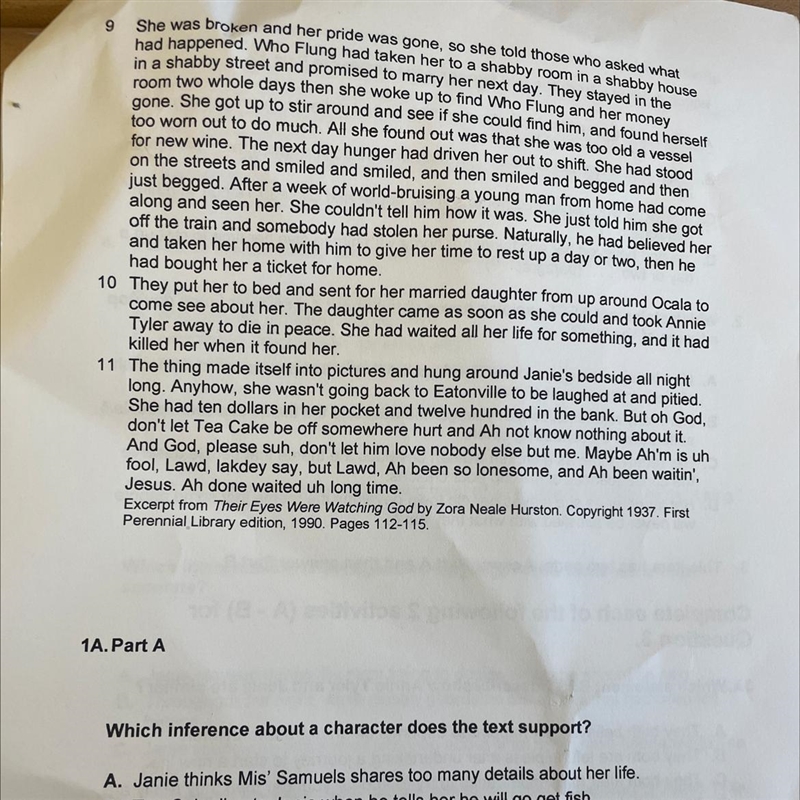 Which inference about a character does the text support? A. Janie thinks Mis' Samuels-example-1