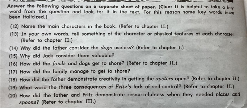 Can someone help with these questions about “The Swiss Family Robinson” book pls? It-example-1