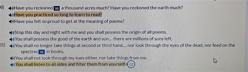 In the poem Excerpts from 'Song myself' by walt whiteman. Q3 What does the speaker-example-1