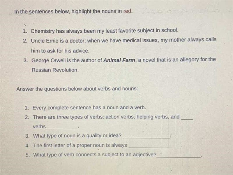 Can anyone help me with finding nouns and some questions-example-1