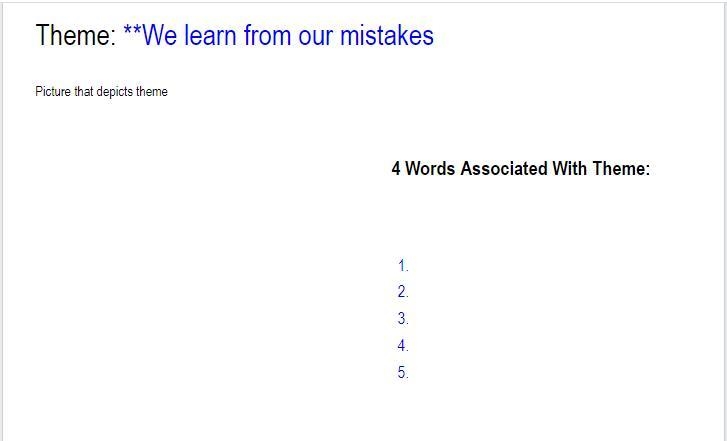 Theme: **We learn from our mistakes 4 Words Associated With Theme:-example-1