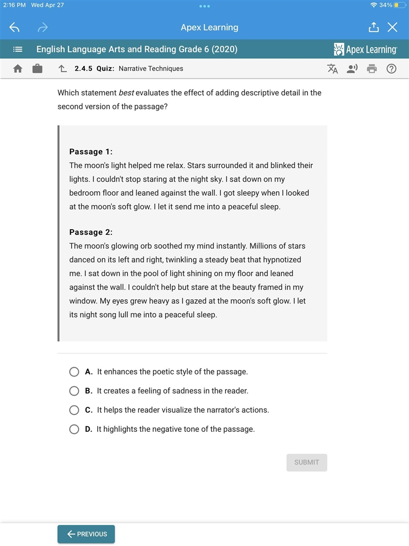 Which statement best evaluates the effect of adding descriptive detail in the second-example-1