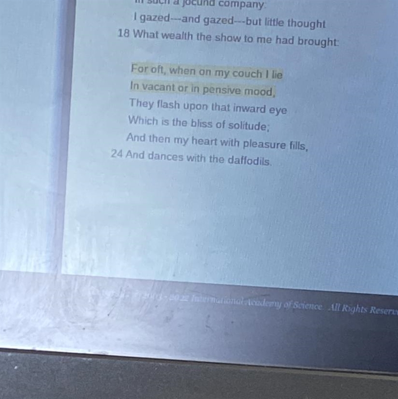 What would be the best way to paraphrase lines 19 and 20 of Wordsworth's poem? A. Often-example-1