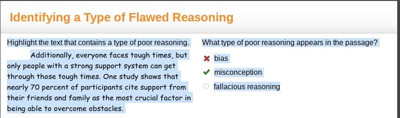 Highlight the text that contains a type of poor reasoning. Additionally, everyone-example-1