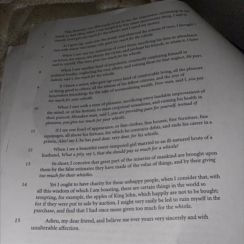 In Franklin's letter, what is the whistle a symbol of? A. something that will not-example-1