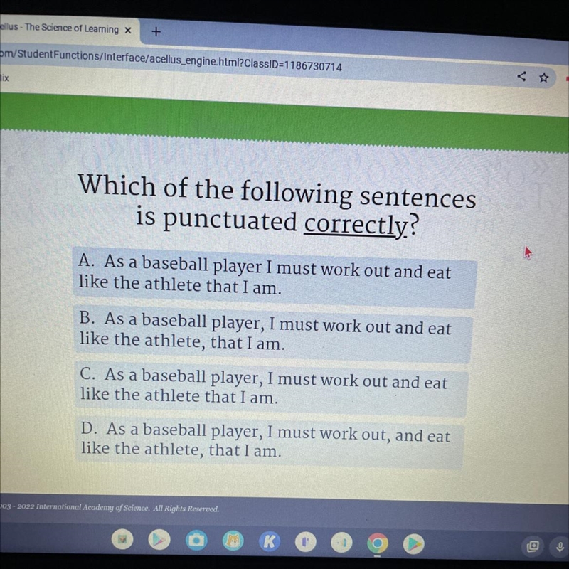 Is punctuated correctly? a A. As a baseball player I must work out and eat like the-example-1