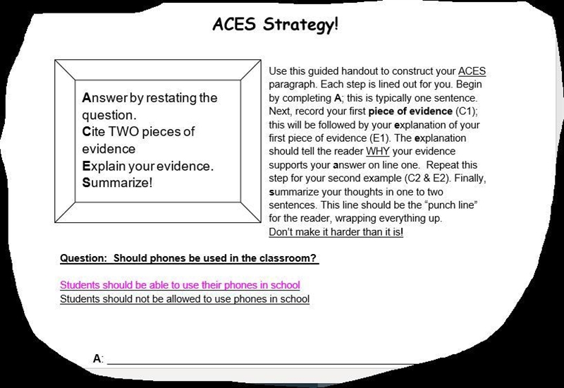 Using A.C.E should phones be use in the classroom 2 site and 2 explain-example-1