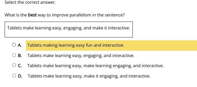 What is the best way to improve parallelism in the sentence? Tablets make learning-example-1