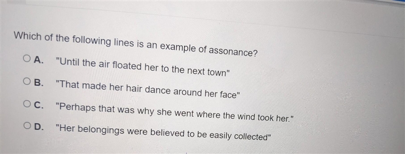 What line is an example of assonance? ​-example-1