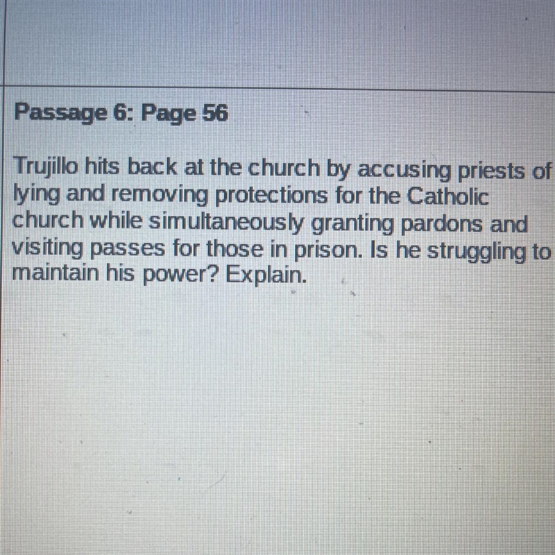 Passage 6: Page 56 Trujillo hits back at the church by accusing priests of lying and-example-1