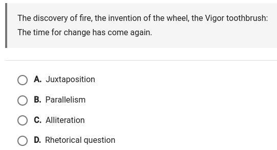 Which term best describes how the sentence uses syntax to persuade readers.-example-1