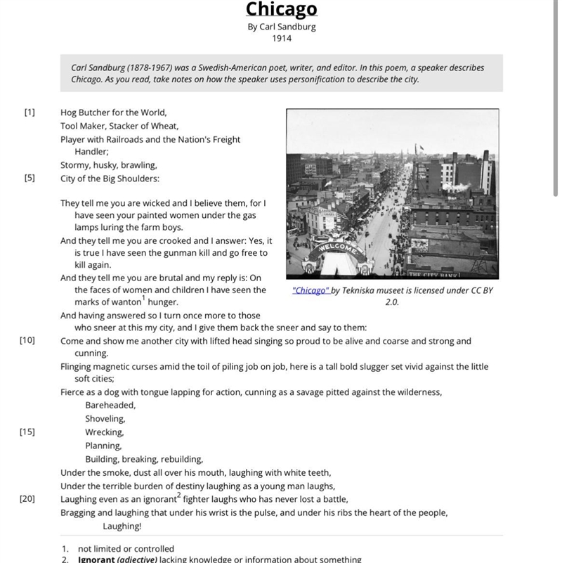 What does the poet reveal about Chicago through his use of personification ?-example-1