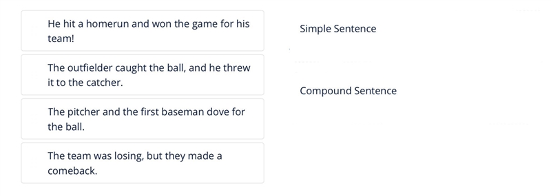 Place each sentence in the category where it belongs (simple or compound).-example-1