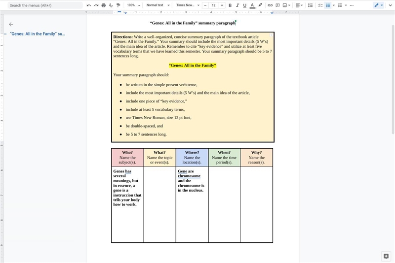 ASAP PLS!!!! “Genes: All in the Family” summary paragraph-example-1