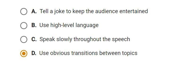 In a speech, what is one effective way for rhonda to help her audience follow her-example-1