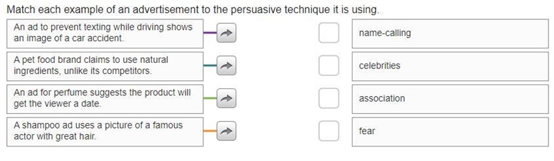 Match each example of an advertisement to the persuasive technique it is using. see-example-1