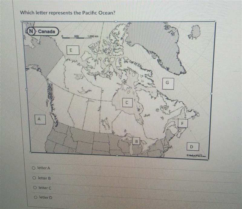 Which letter represents the Pacific ocean?​-example-1