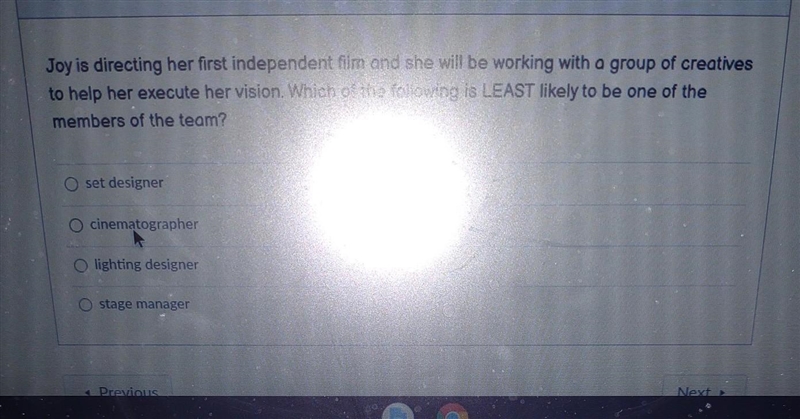 Please help I have no idea Question 6 Joy is directing her first independent film-example-1