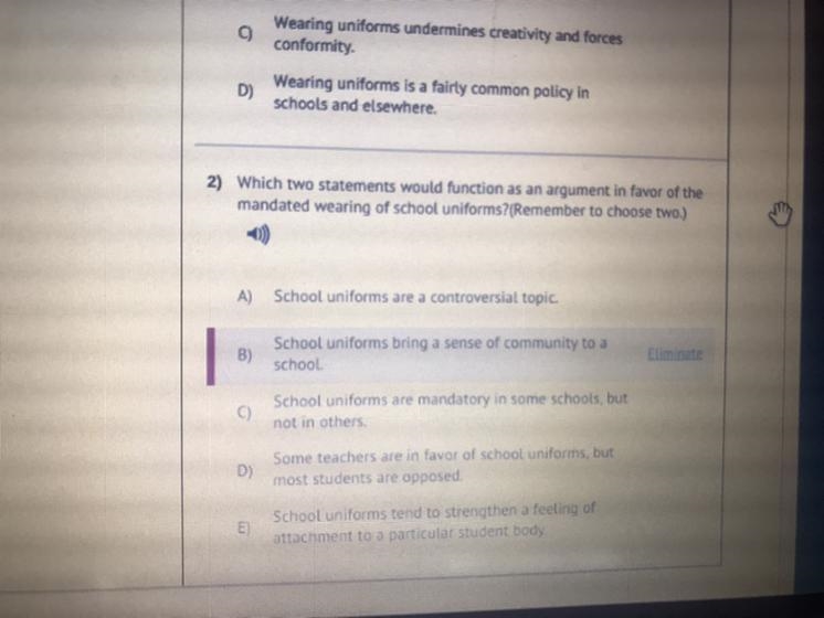 2) Which two statements would function as an argument in favor of the mandated wearing-example-1