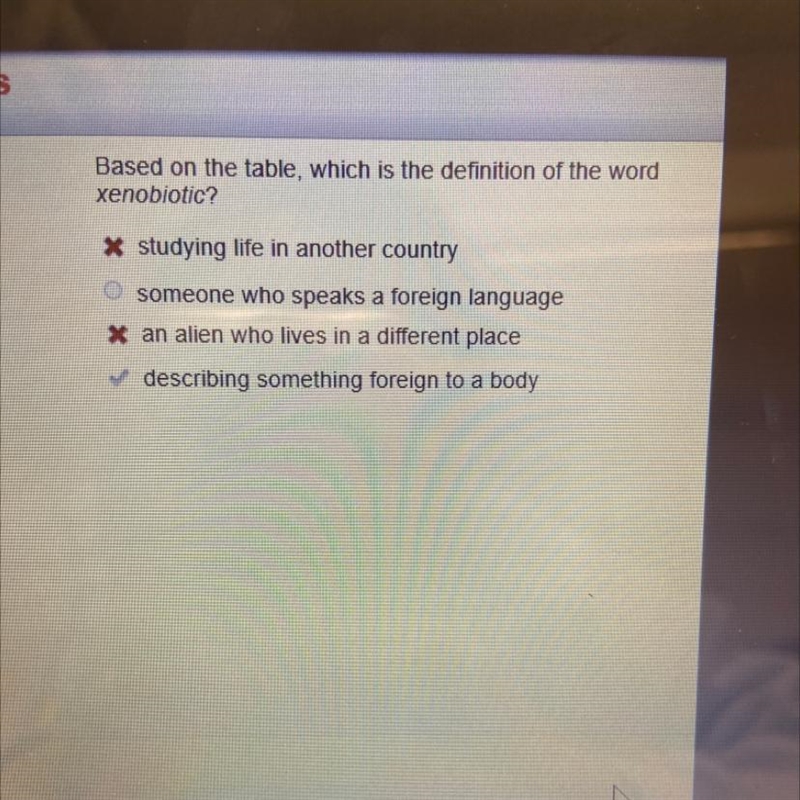 Based on the table, which is the definition of the word xenobiotic? A:Studying life-example-1