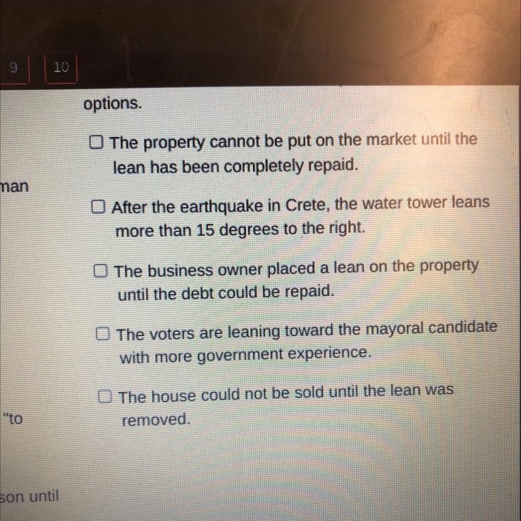 Which sentence use lean correctly? Select two options-example-1